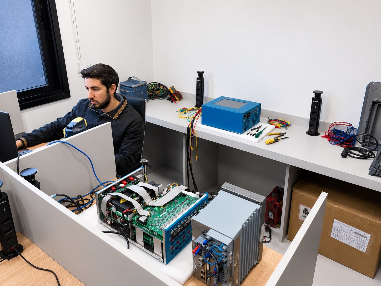 Técnico realizando reparo de equipamento ExS Solutions