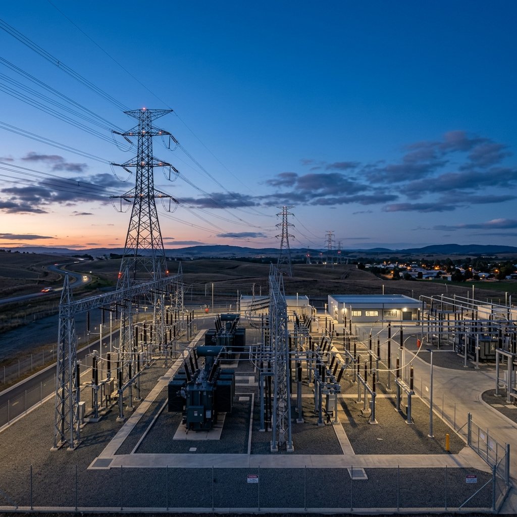 Subestação elétrica de alta tensão em operação